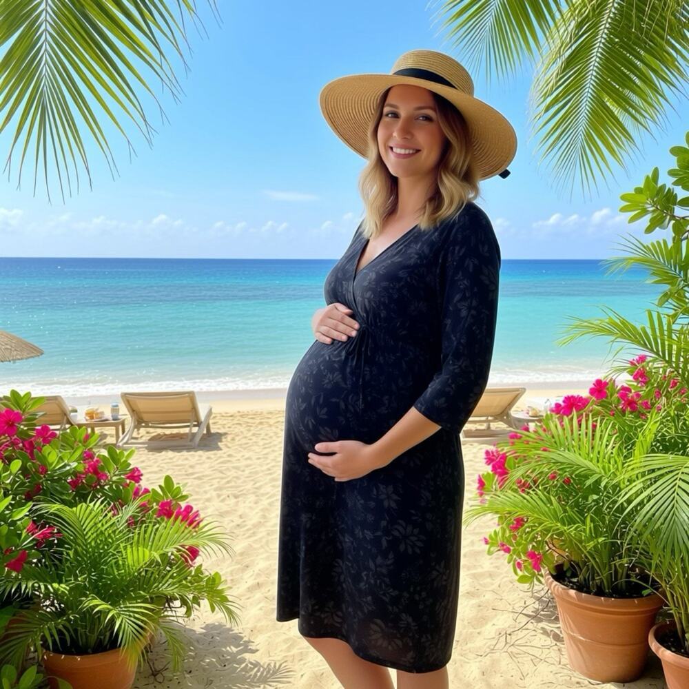 Motherhood Maternity Dress BlackFloral Stretch FauxWrap VNeck Longsleeve Midi XL